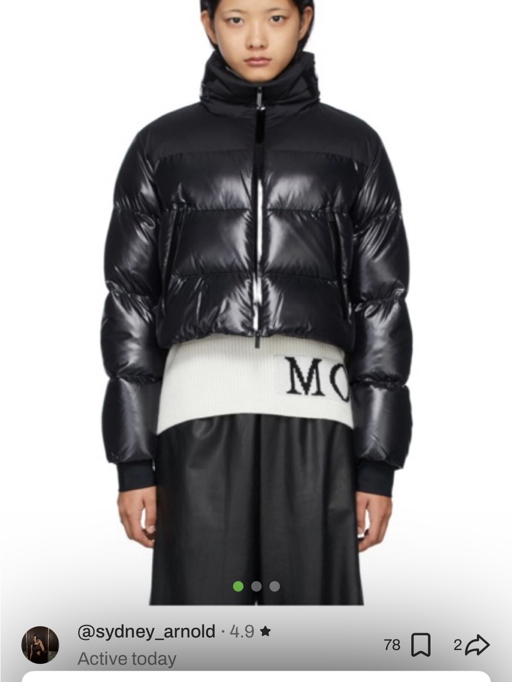 Moncler Black Glossy Cropped Down Puffer Jacket